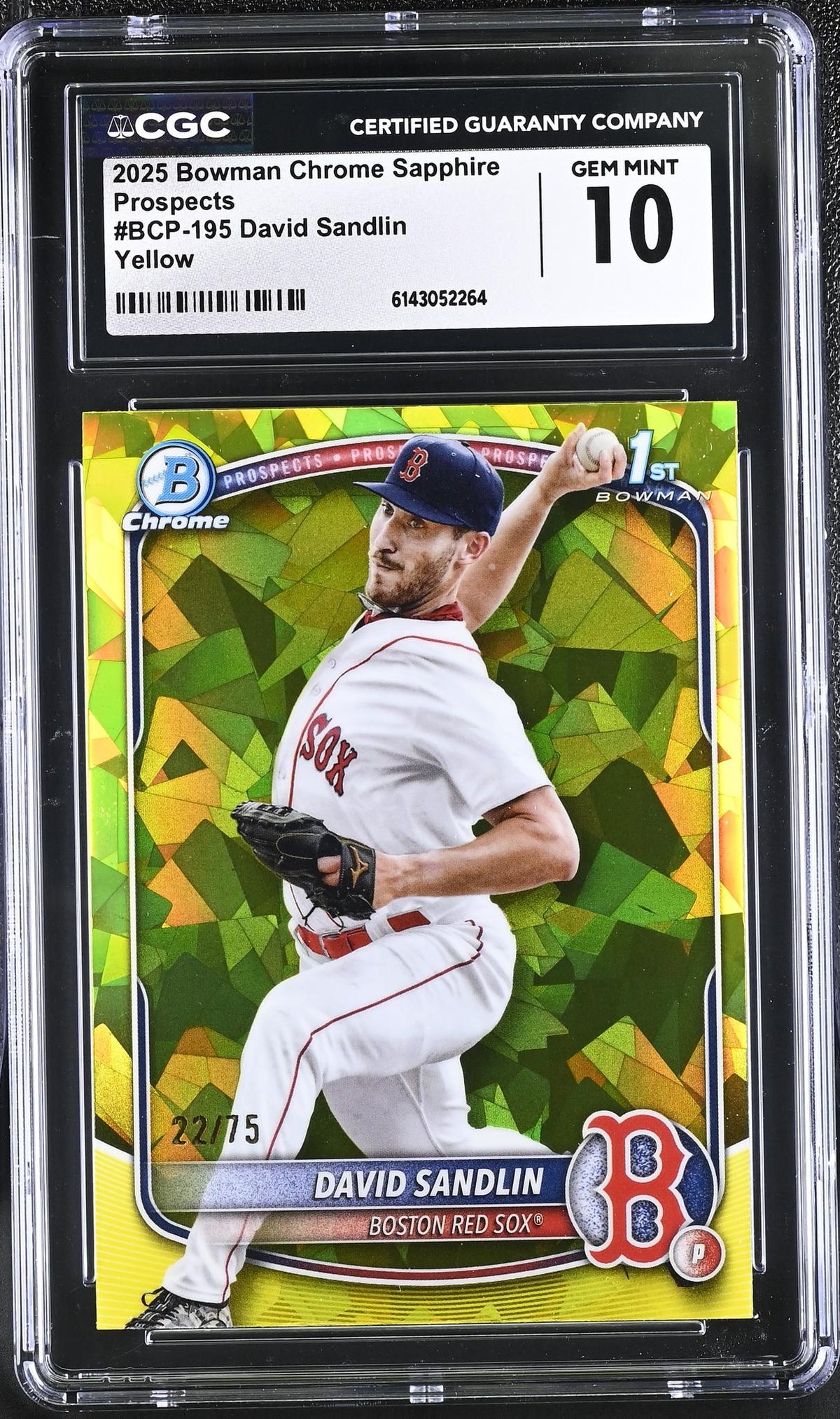 2025 Bowman Chrome Sapphire #BCP-195 David Sandlin Prospects /75 CGC 10