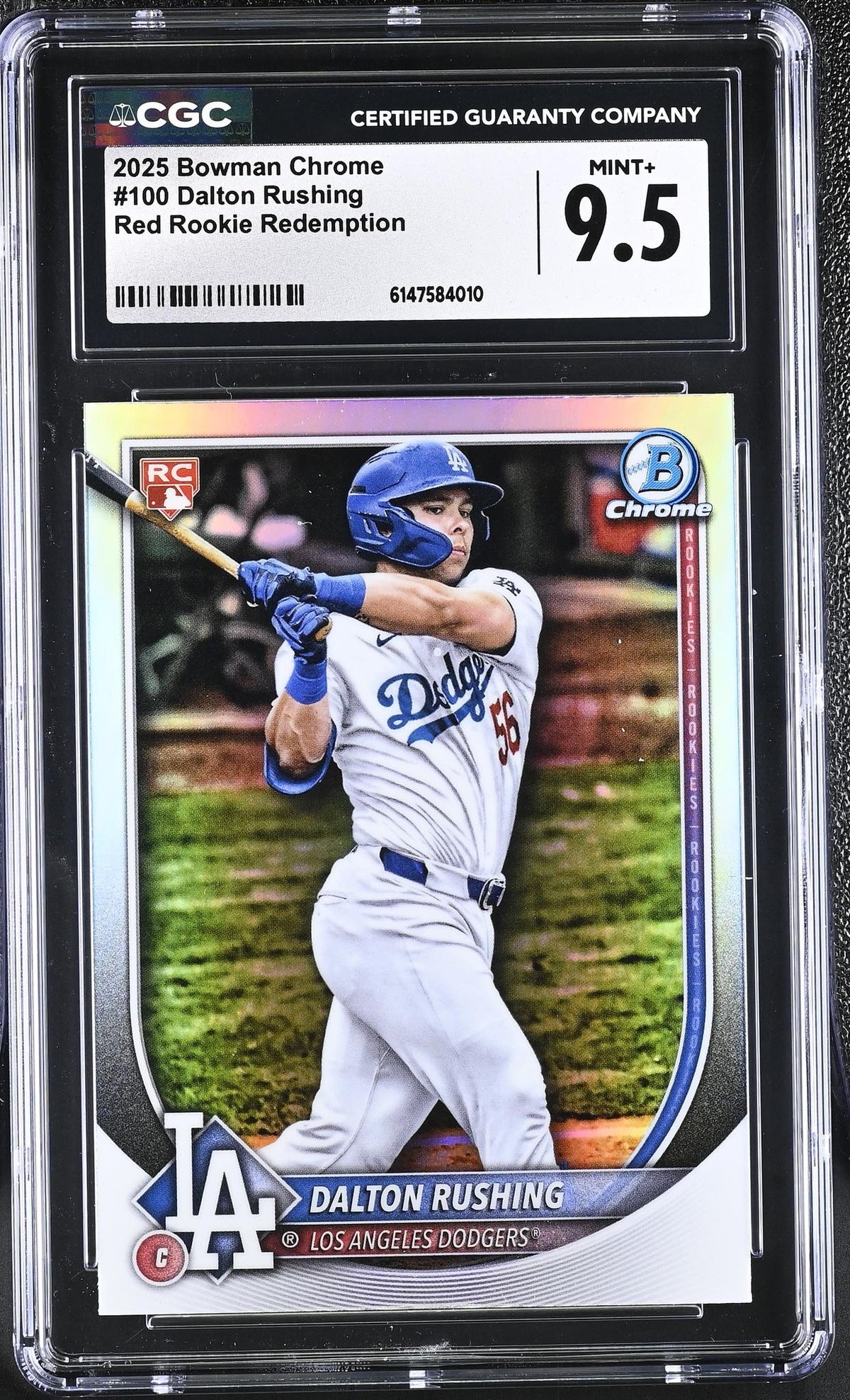 2025 Bowman Chrome #100 Dalton Rushing Red Rookie Redemption CGC 9.5