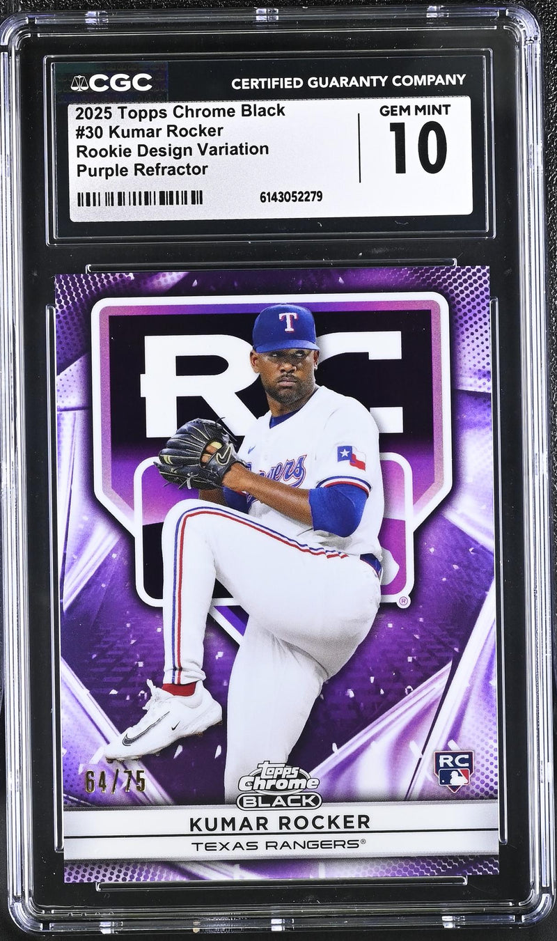 2025 Topps Chrome Black Kumar Rocker #30 Rookie Design Variation Purple Refractor /75 CGC 10