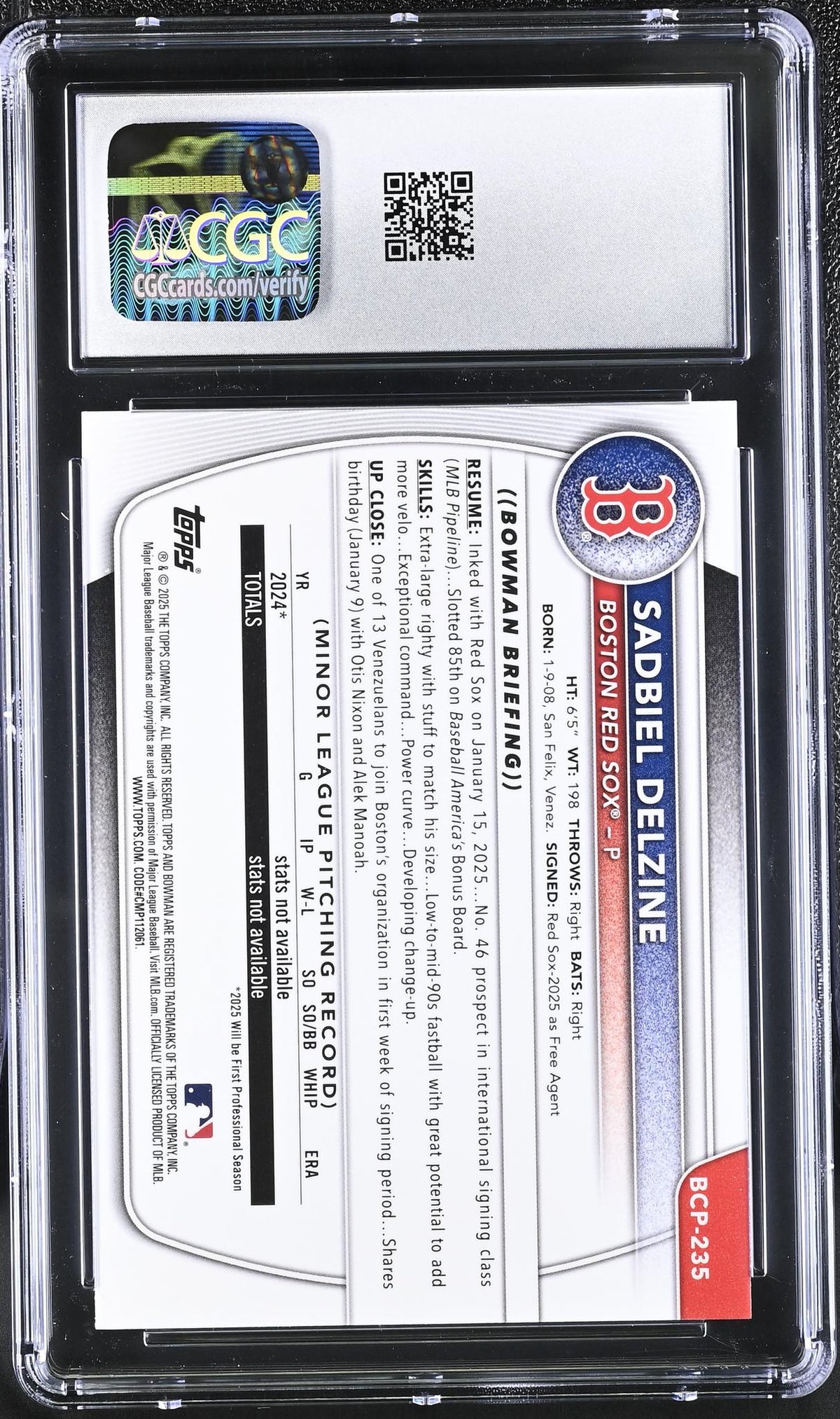 2025 Bowman Chrome #BCP-235 Sadbiel Delzine Prospects CGC 10