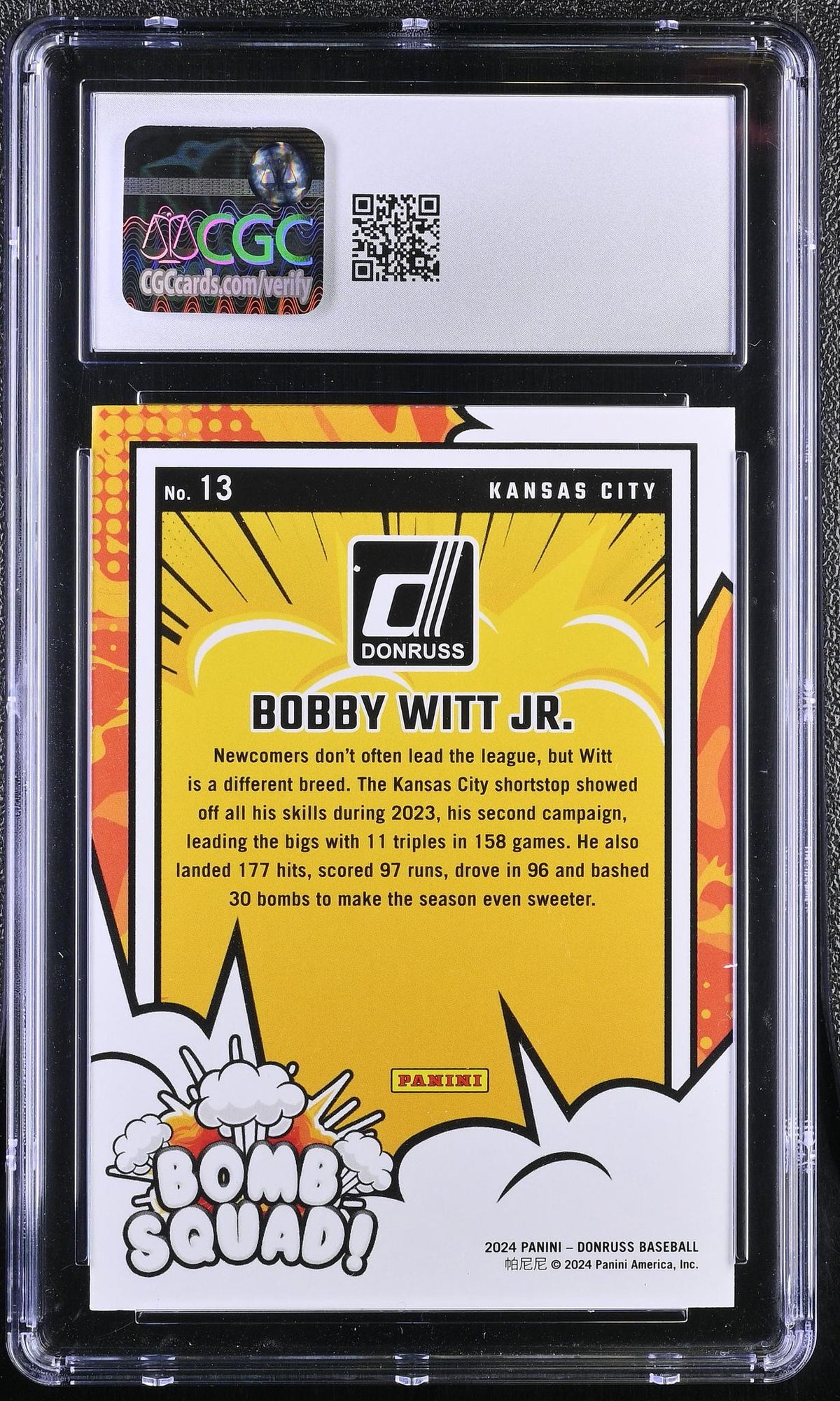2024 Donruss #13 Bobby Witt Jr. Bomb Squad! CGC 9