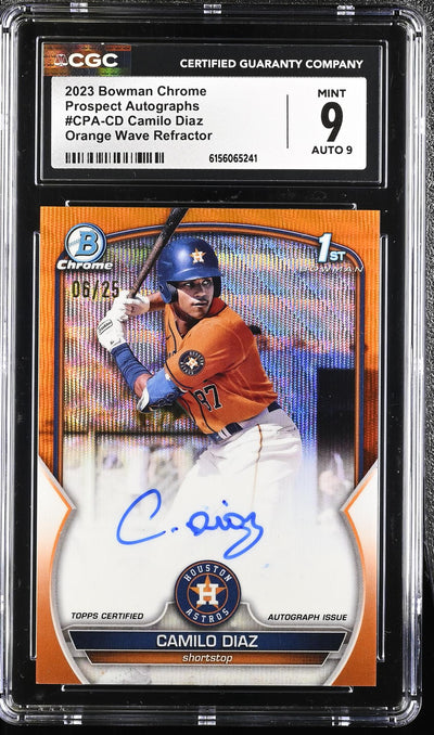 2023 Bowman Chrome Camilo Diaz #CPA-CD Orange Wave Refractor Auto /25 CGC 9