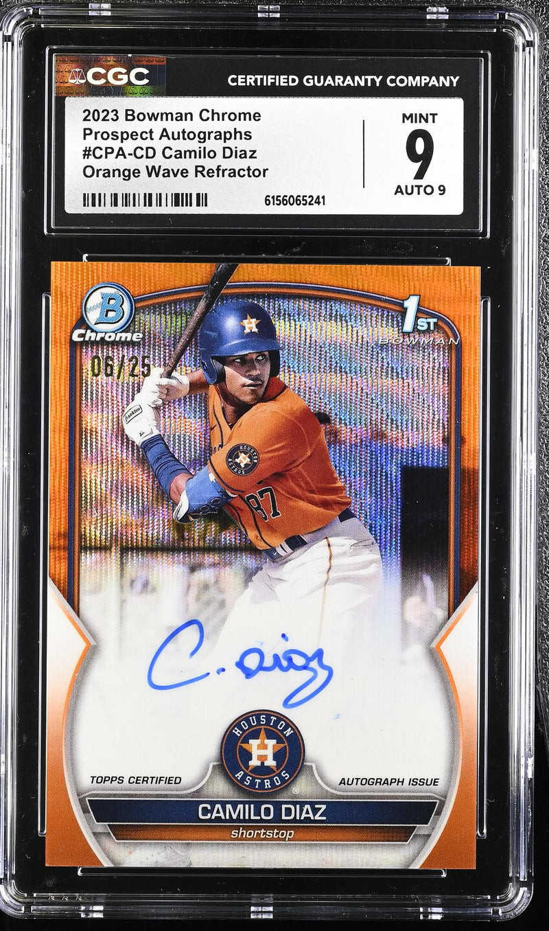 2023 Bowman Chrome Camilo Diaz #CPA-CD Orange Wave Refractor Auto /25 CGC 9
