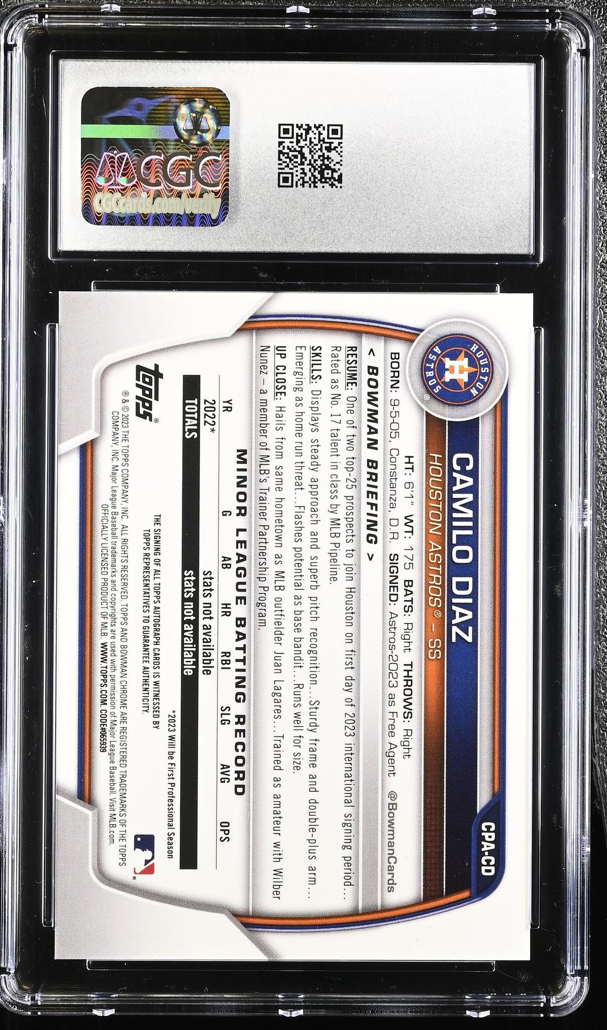2023 Bowman Chrome #CPA-CD Camilo Diaz Prospect Autographs /25 Auto CGC 9