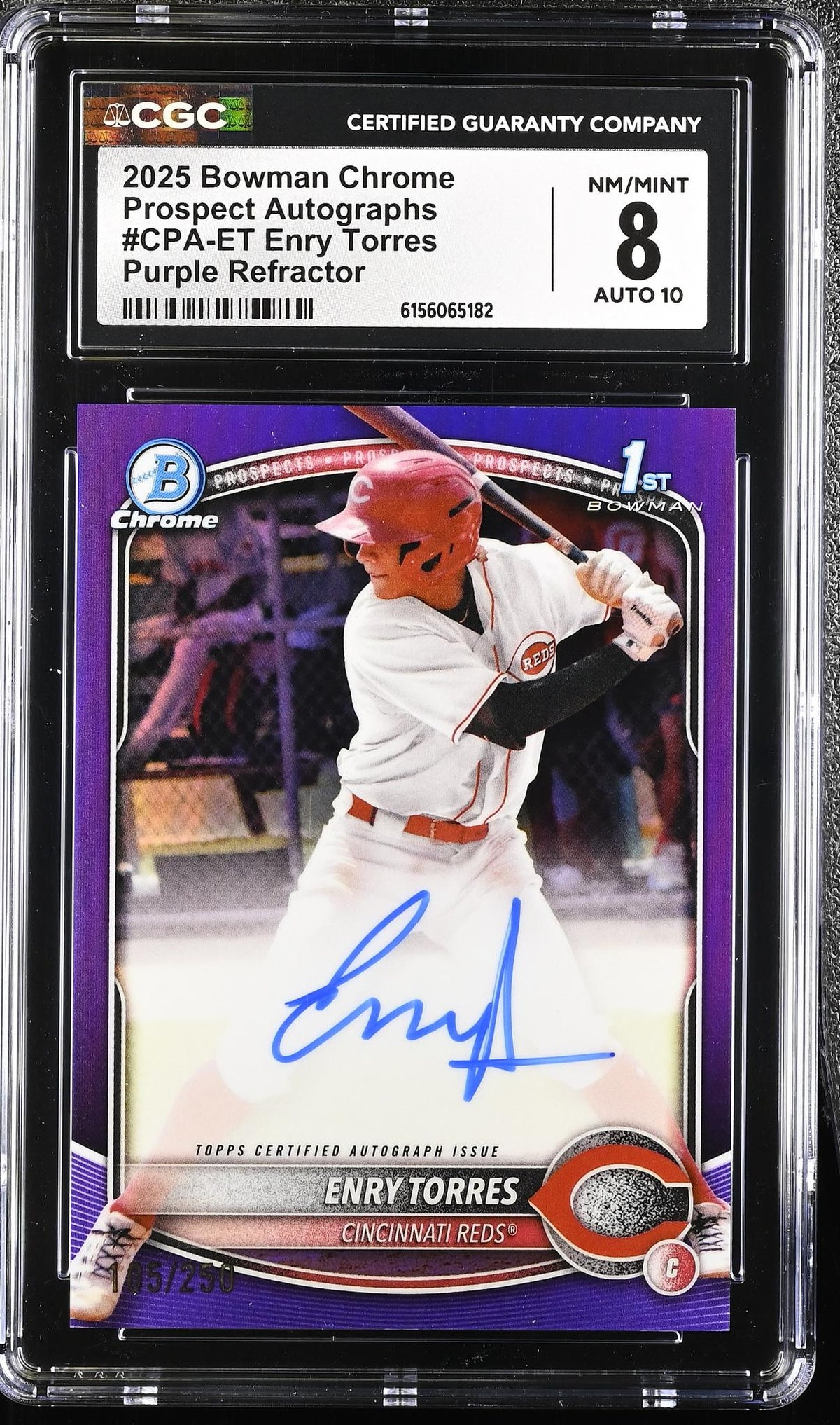 2025 Bowman Chrome #CPA-ET Enry Torres Prospect Autographs /250 Auto CGC 8