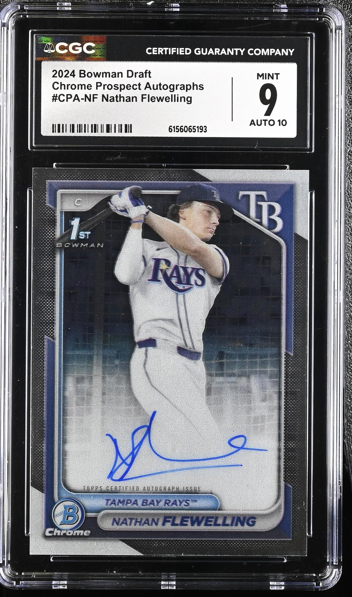 2024 Bowman Draft # Nathan Flewelling Chrome Prospect Autographs Auto CGC 9