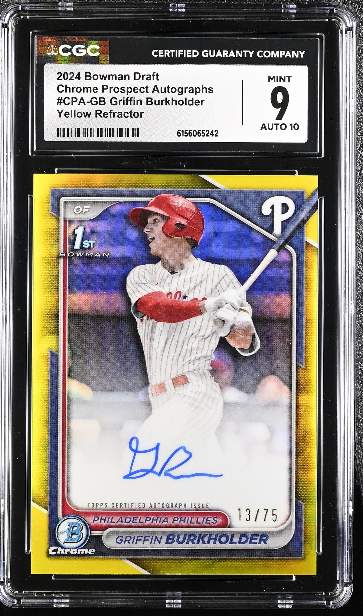 2024 Bowman Draft # Griffin Burkholder Chrome Prospect Autographs /75 Auto CGC 9