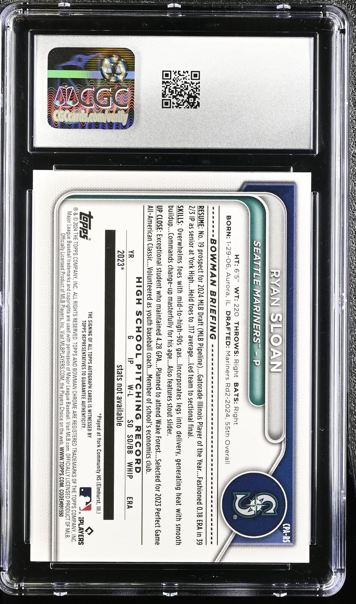 2024 Bowman #CPA-RS Ryan Sloan Chrome Prospect Autographs Auto CGC 9