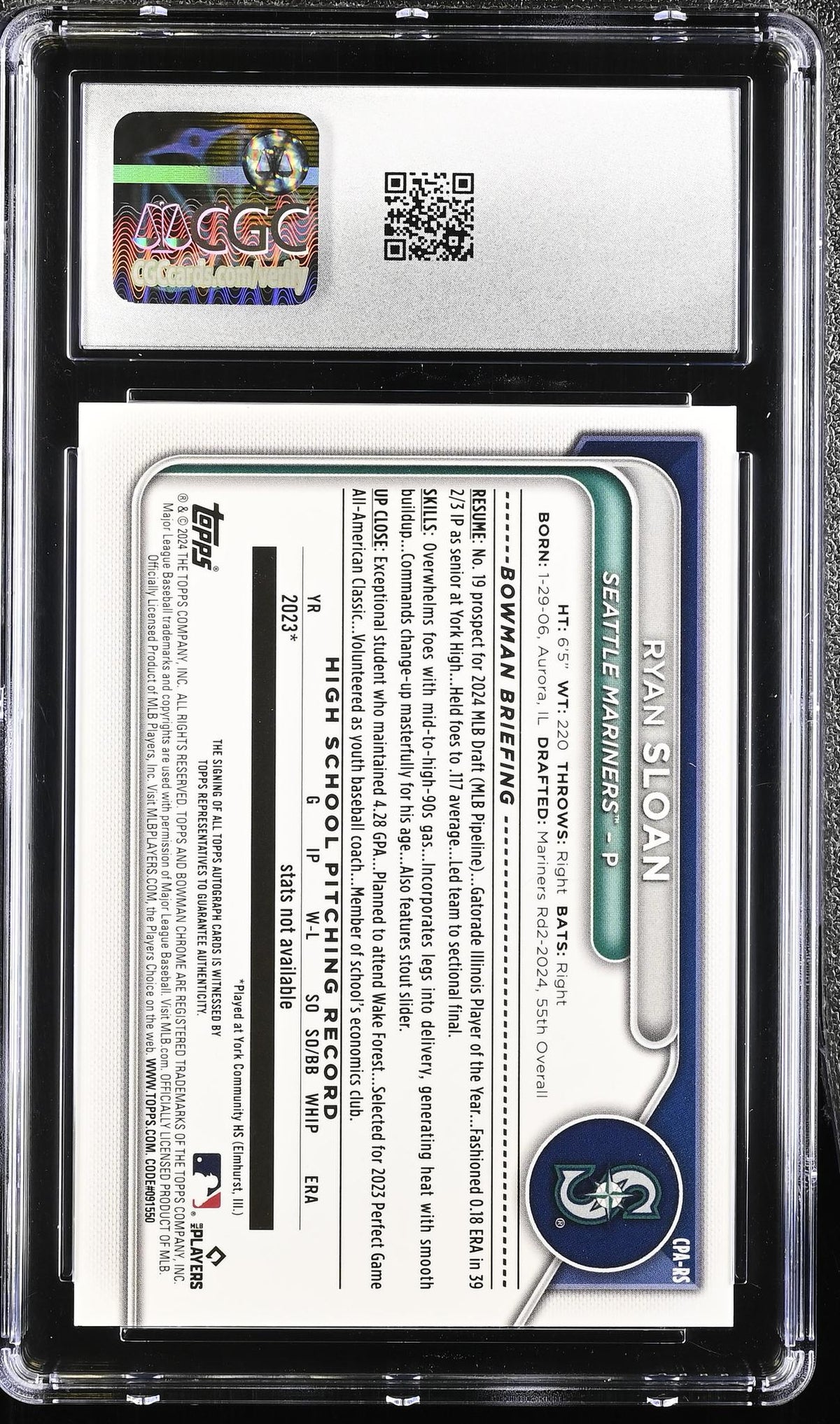 2024 Bowman # Ryan Sloan Bowman Draft Chrome Prospect Autographs Auto CGC 10