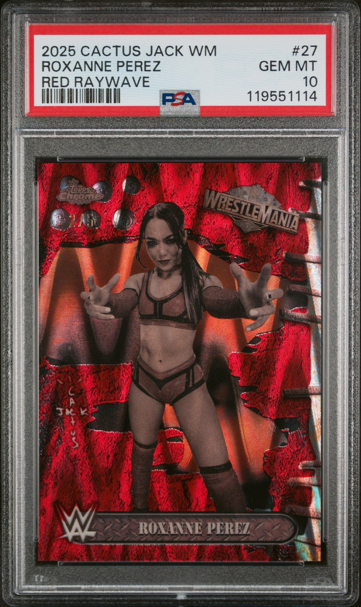 2025 Topps Chrome Roxanne Perez #27 Cactus Jack WM Red RayWave /5 PSA 10