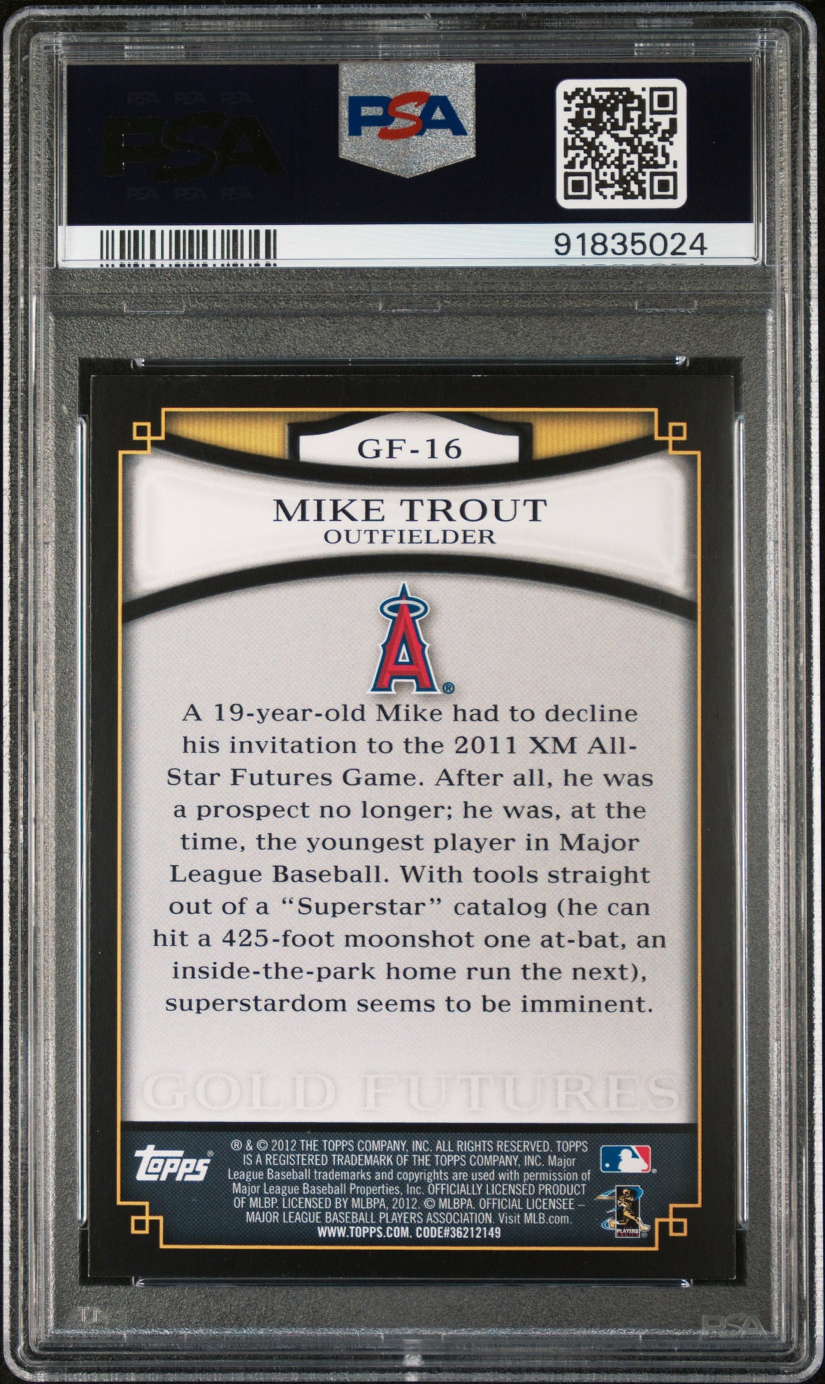 2012 Topps Gold Futures Mike Trout #GF16 PSA 6