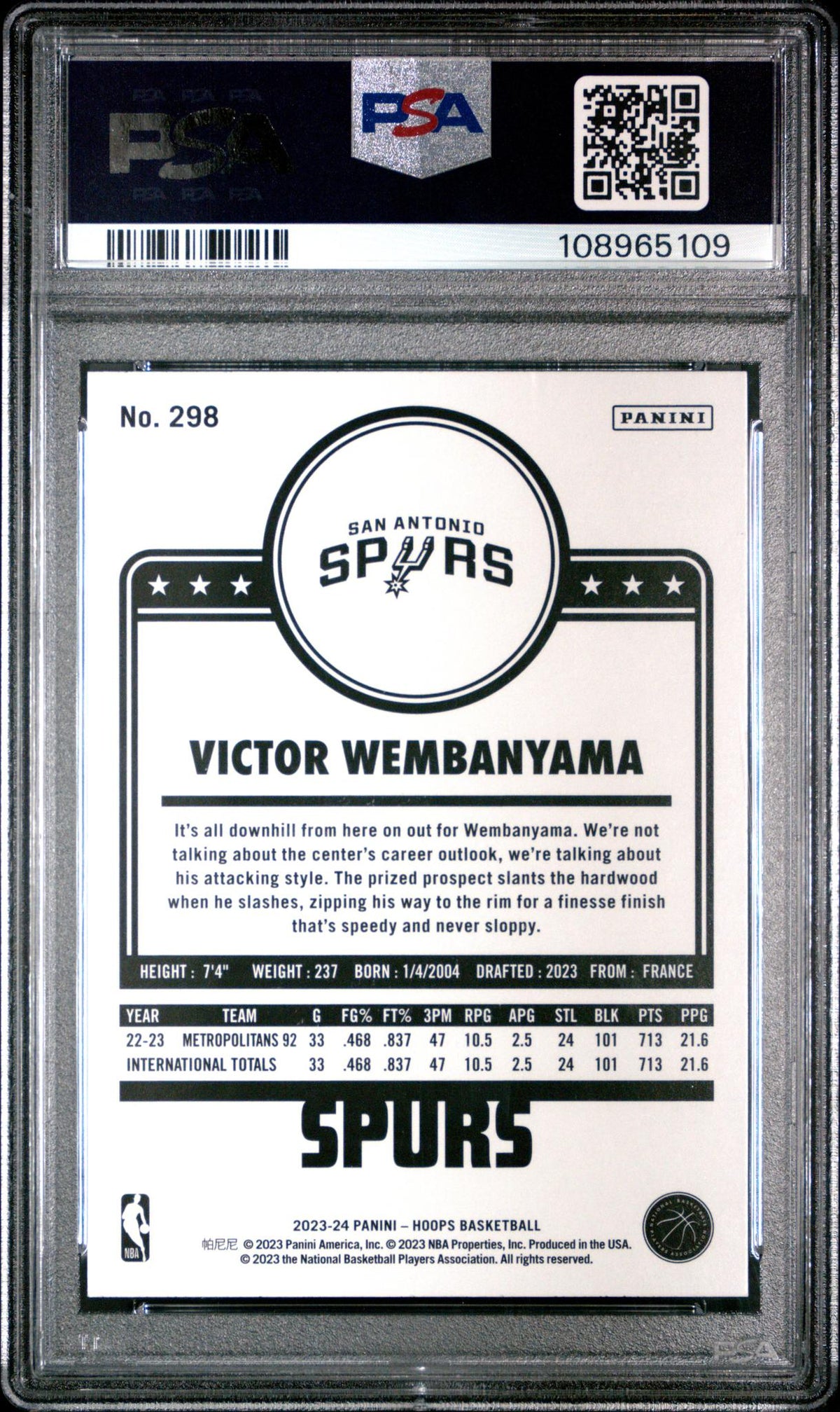 2023 Hoops Victor Wembanyama #298 PSA 6