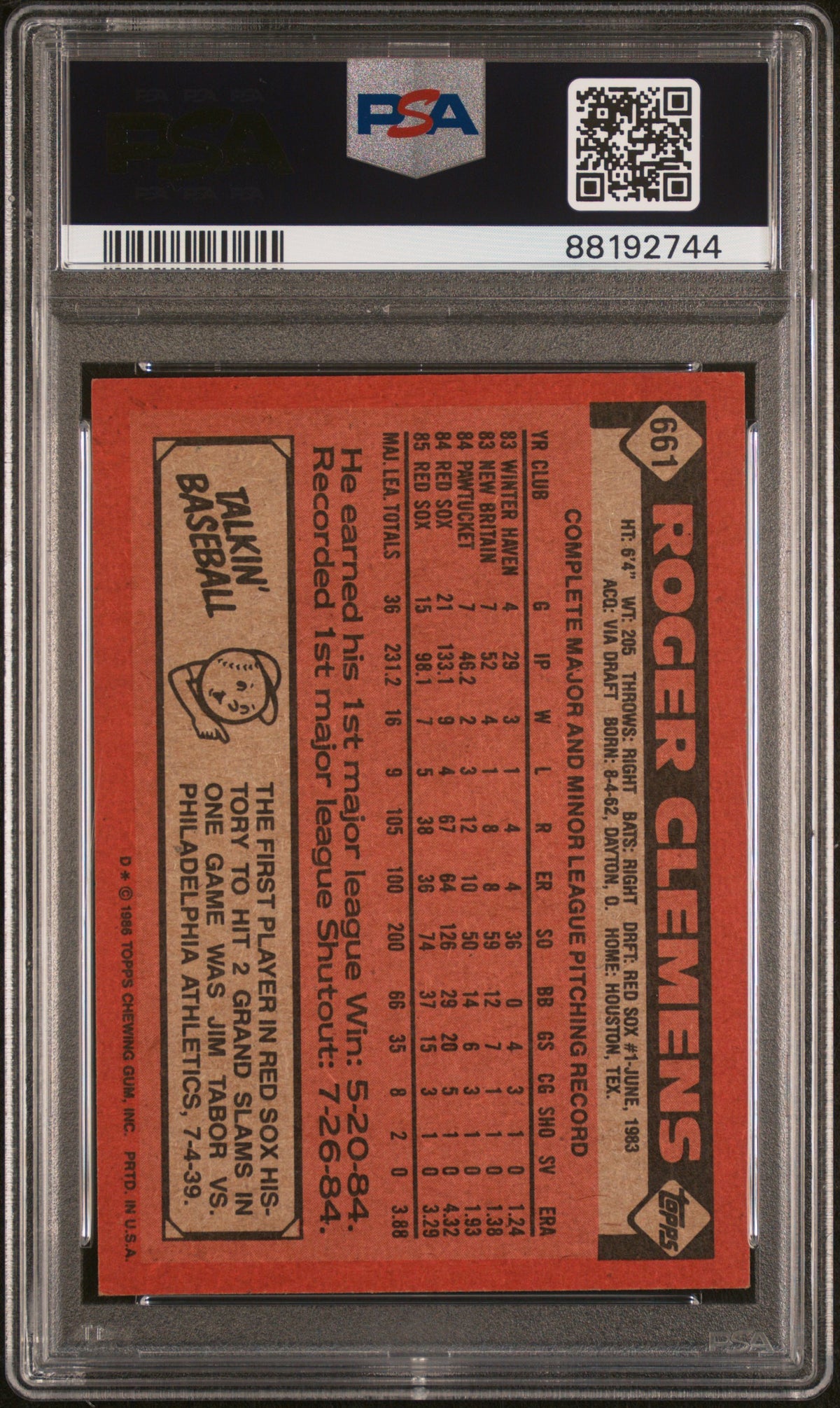 1986 Topps Roger Clemens #661 PSA 5