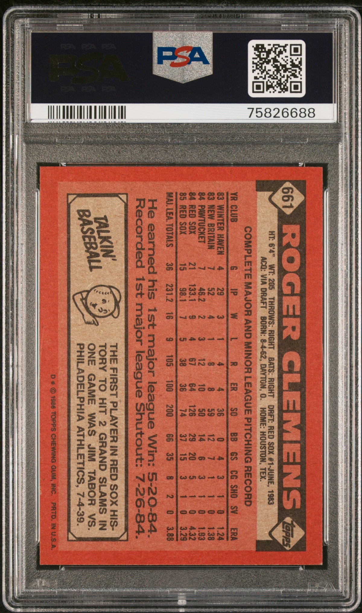 1986 Topps Roger Clemens #661 PSA 6