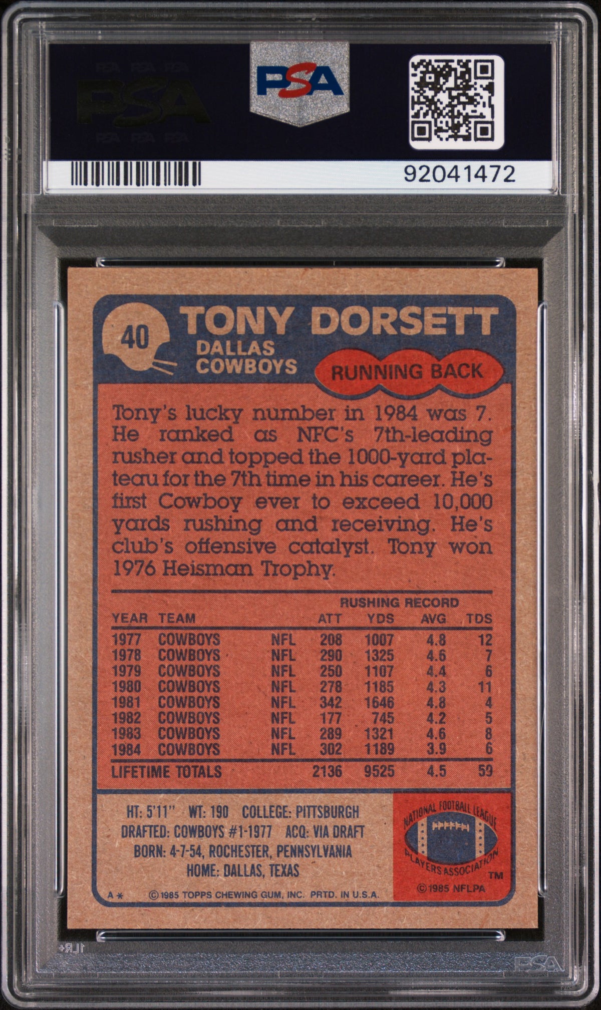 1985 Topps Tony Dorsett #40 PSA 6