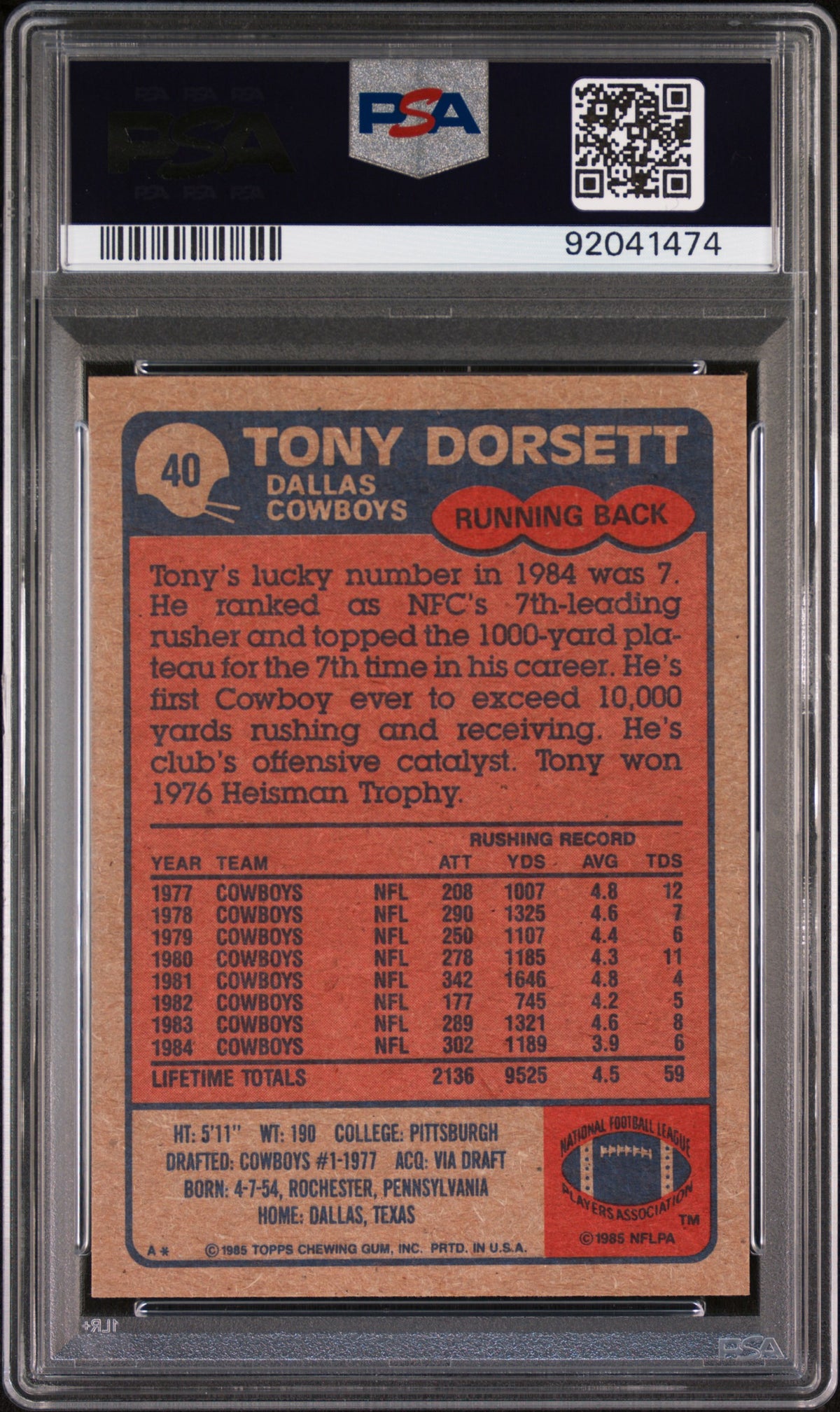 1985 Topps Tony Dorsett #40 PSA 6