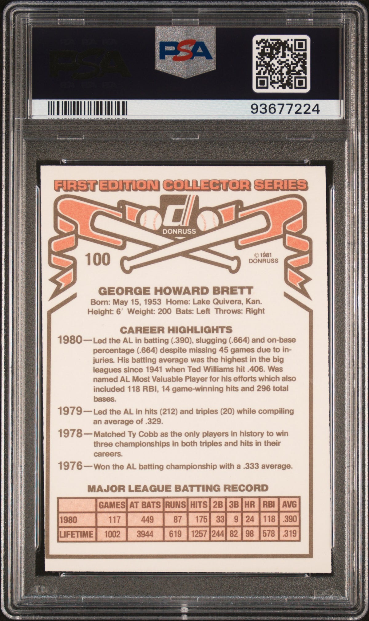 1981 Panini Donruss George Brett #100 PSA 7