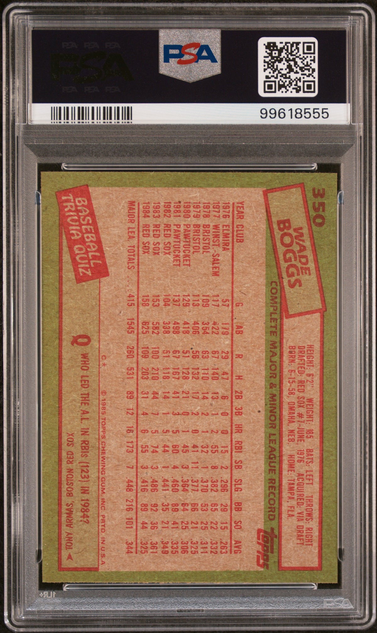 1985 Topps Wade Boggs #350 PSA 7