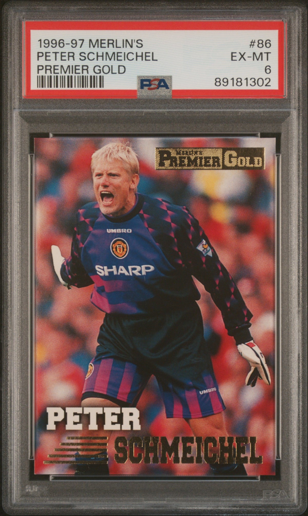 1996 Merlin's Premier Gold Peter Schmeichel #86 PSA 6