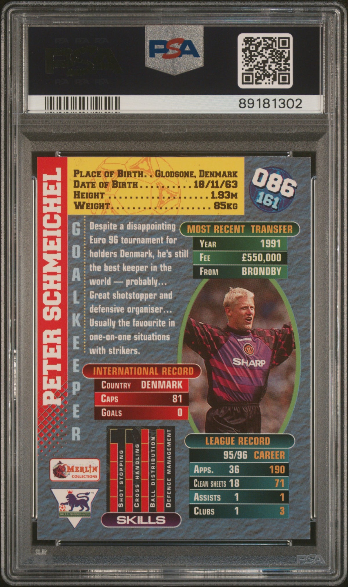 1996 Merlin's Premier Gold Peter Schmeichel #86 PSA 6