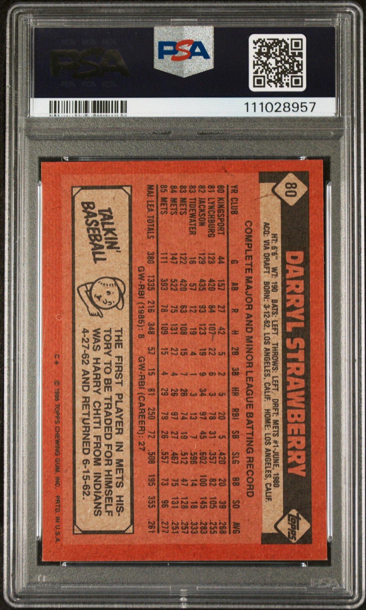 1986 Topps Darryl Strawberry #80 PSA 7
