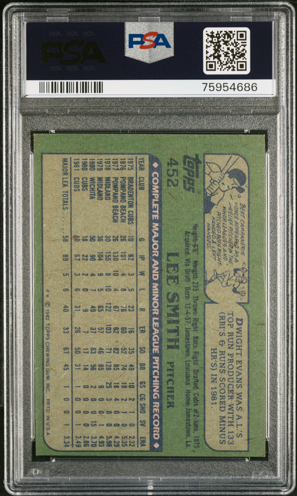 1982 Topps Lee Smith #452 PSA 6