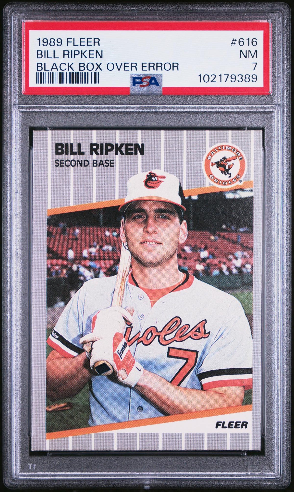 1989 Fleer Black Box Over Error Bill Ripken #616E PSA 7