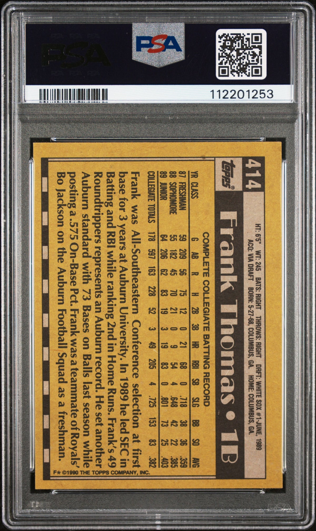 1990 Topps Name On Front Frank Thomas #414 PSA 8