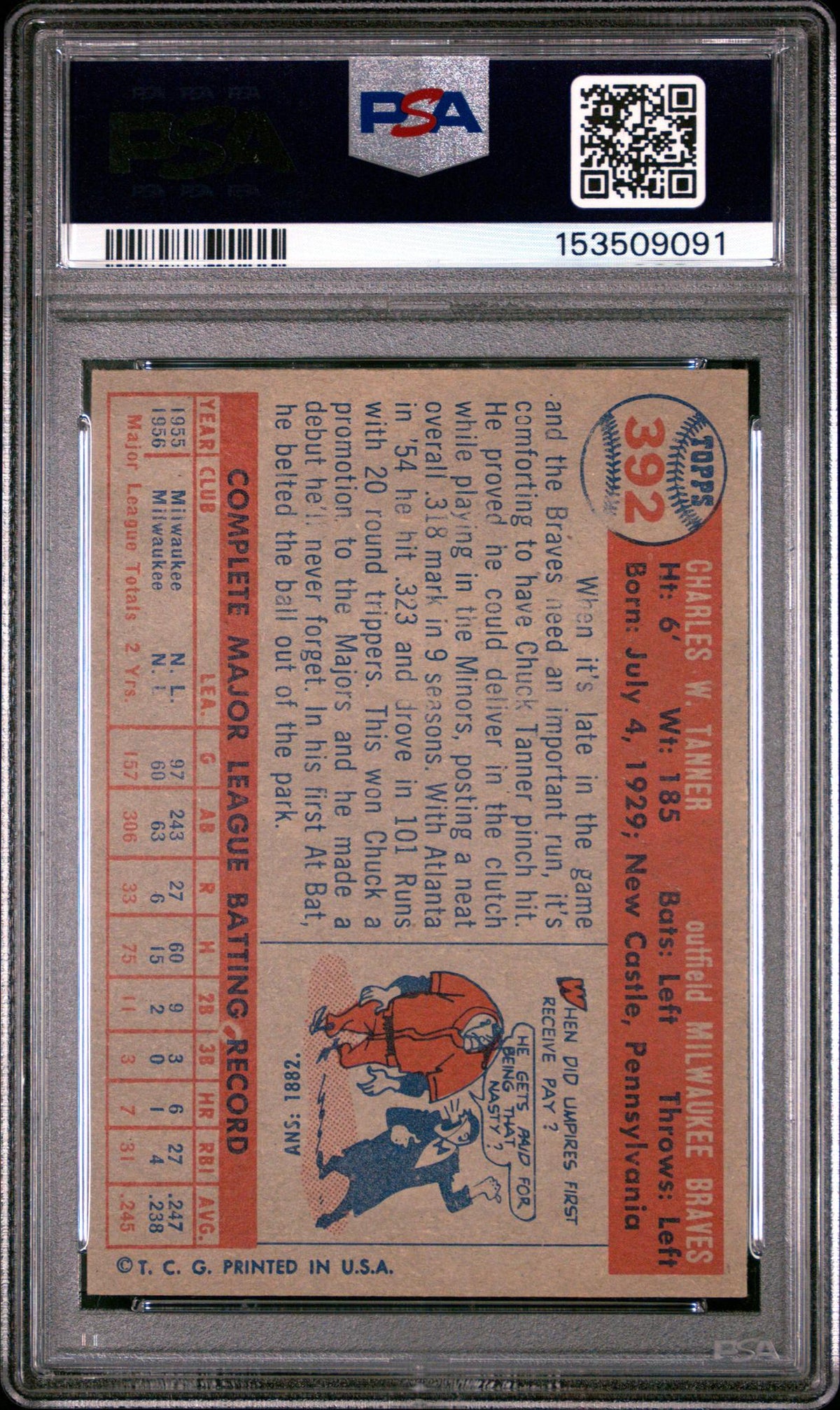 1957 Topps Chuck Tanner #392 PSA 5