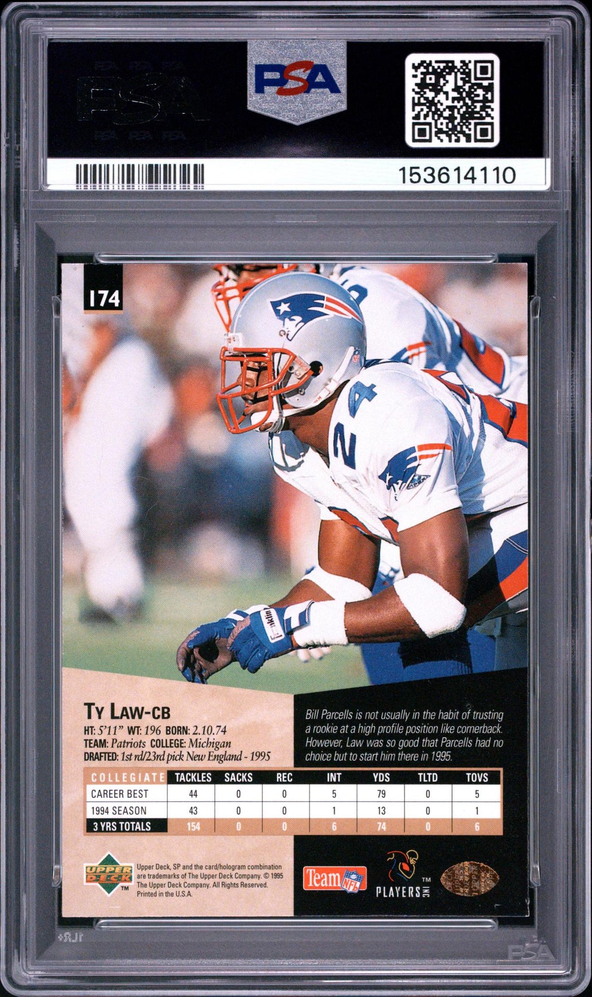 1995 SP Ty Law #174 PSA 7