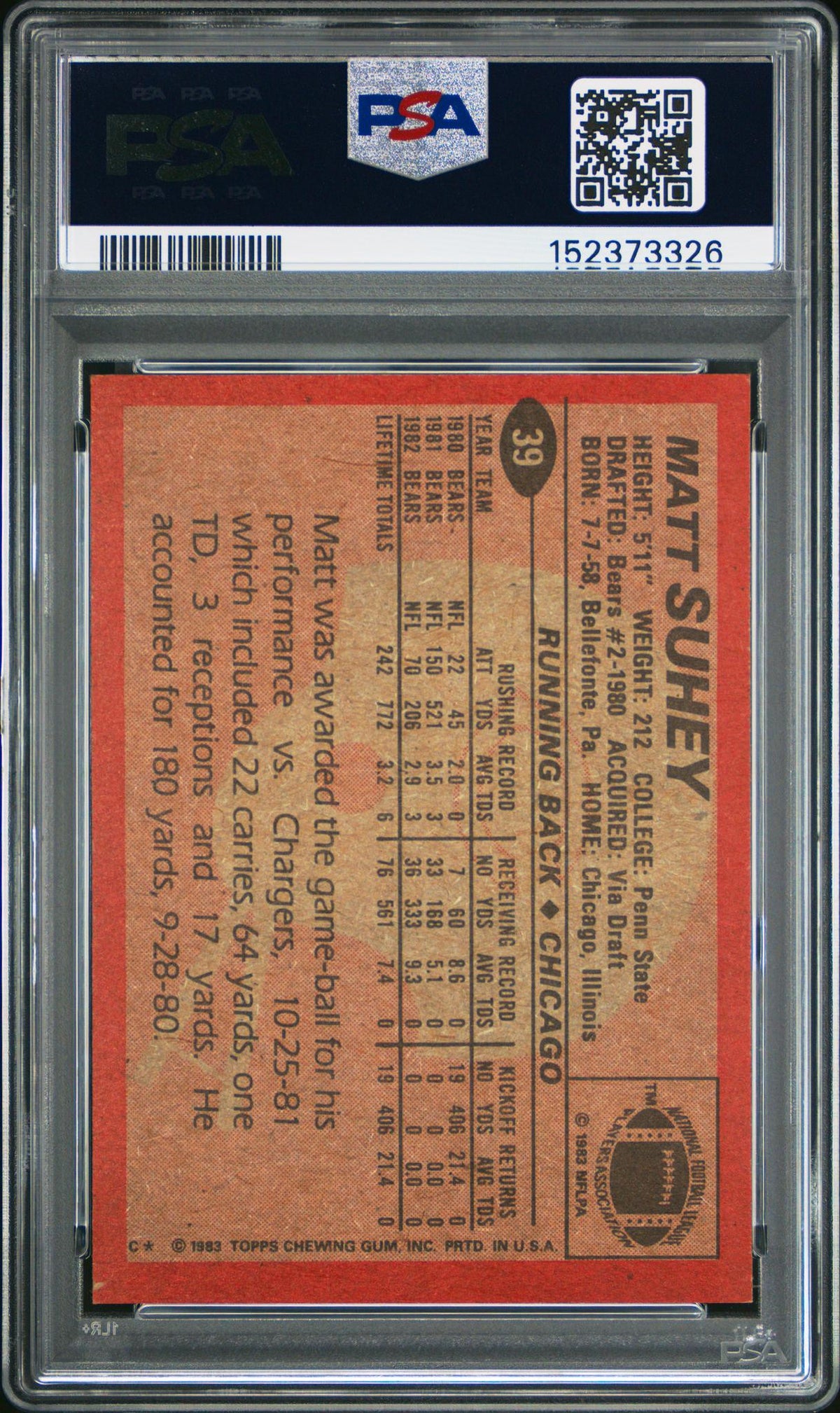 1983 Topps Matt Suhey #39 PSA 6