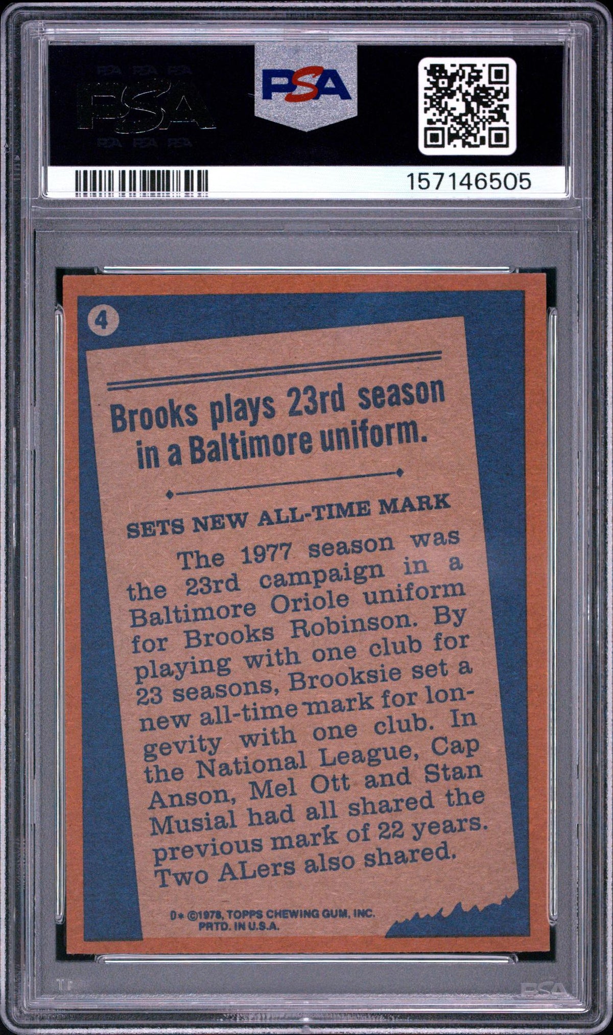 1978 Topps Record Breaker Brooks Robinson #4 PSA 6