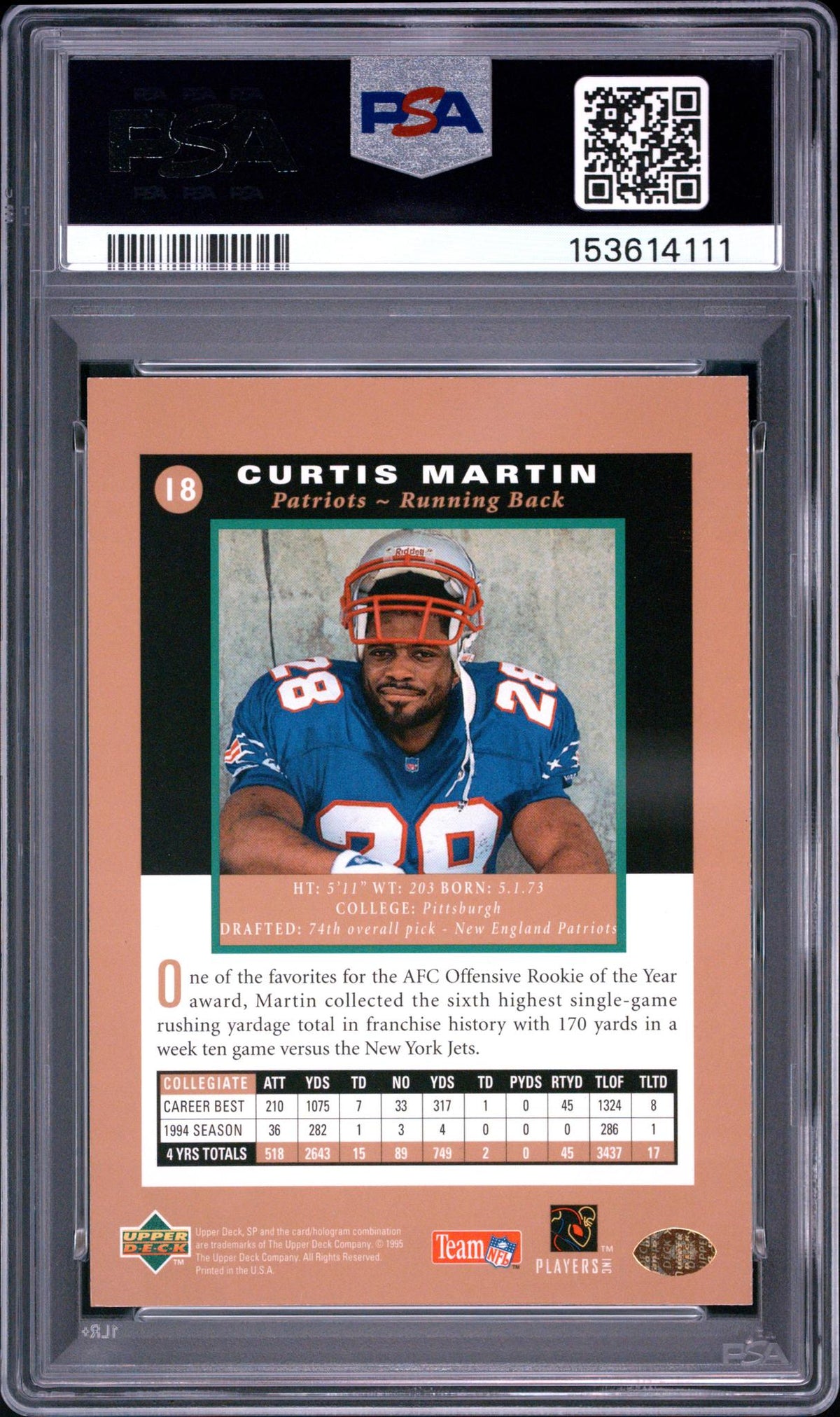 1995 SP Curtis Martin #18 PSA 7