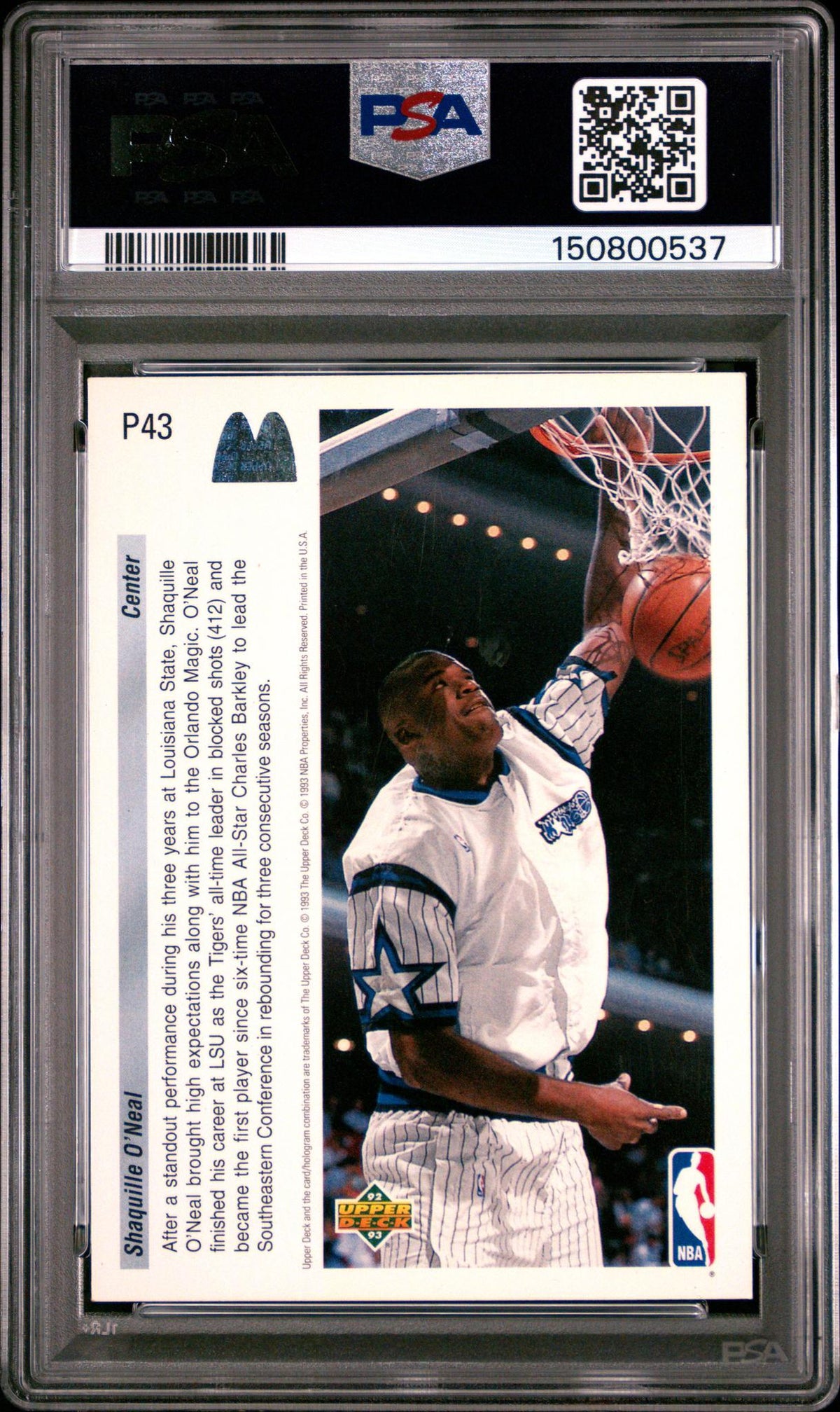 1992 Upper Deck Mcdonald's Shaquille O'Neal #P43 PSA 7