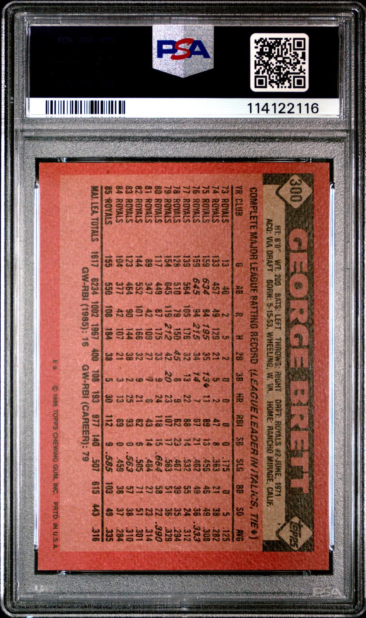 1986 Topps George Brett #300 PSA 6