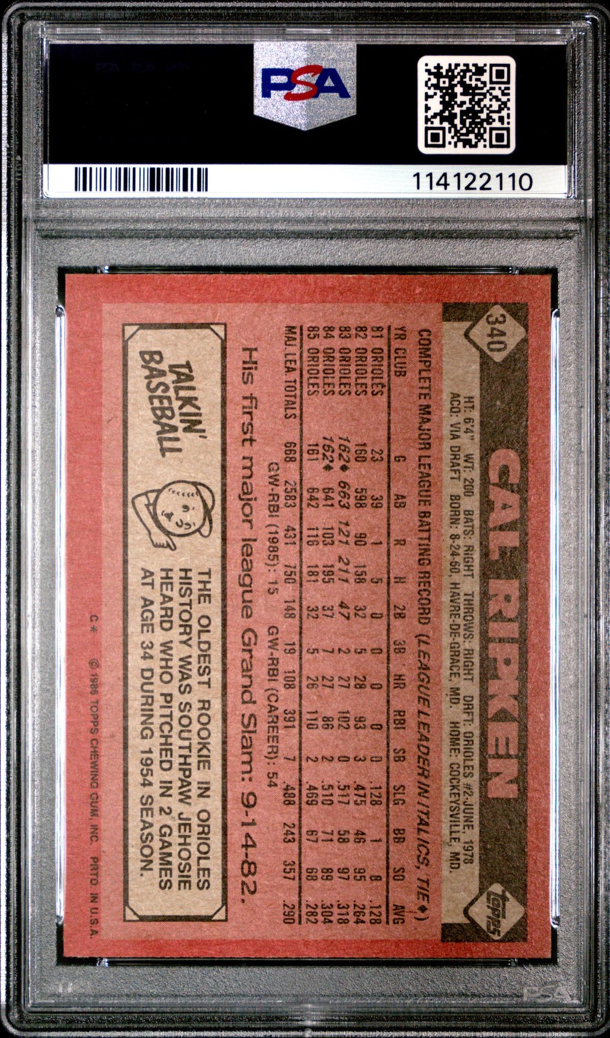 1986 Topps Cal Ripken Jr. #340 PSA 5
