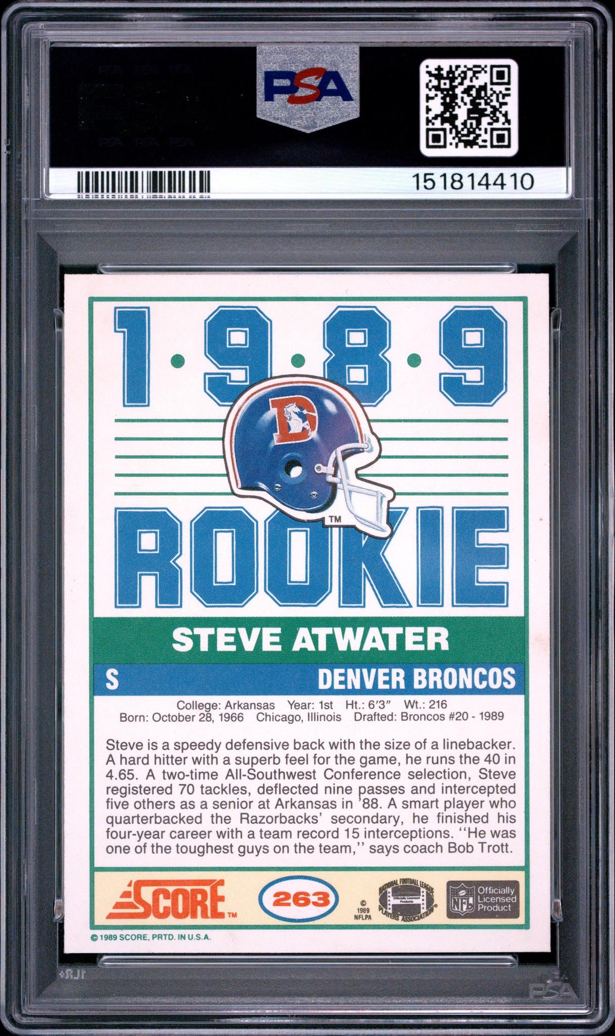1989 Score Steve Atwater #263 PSA 6