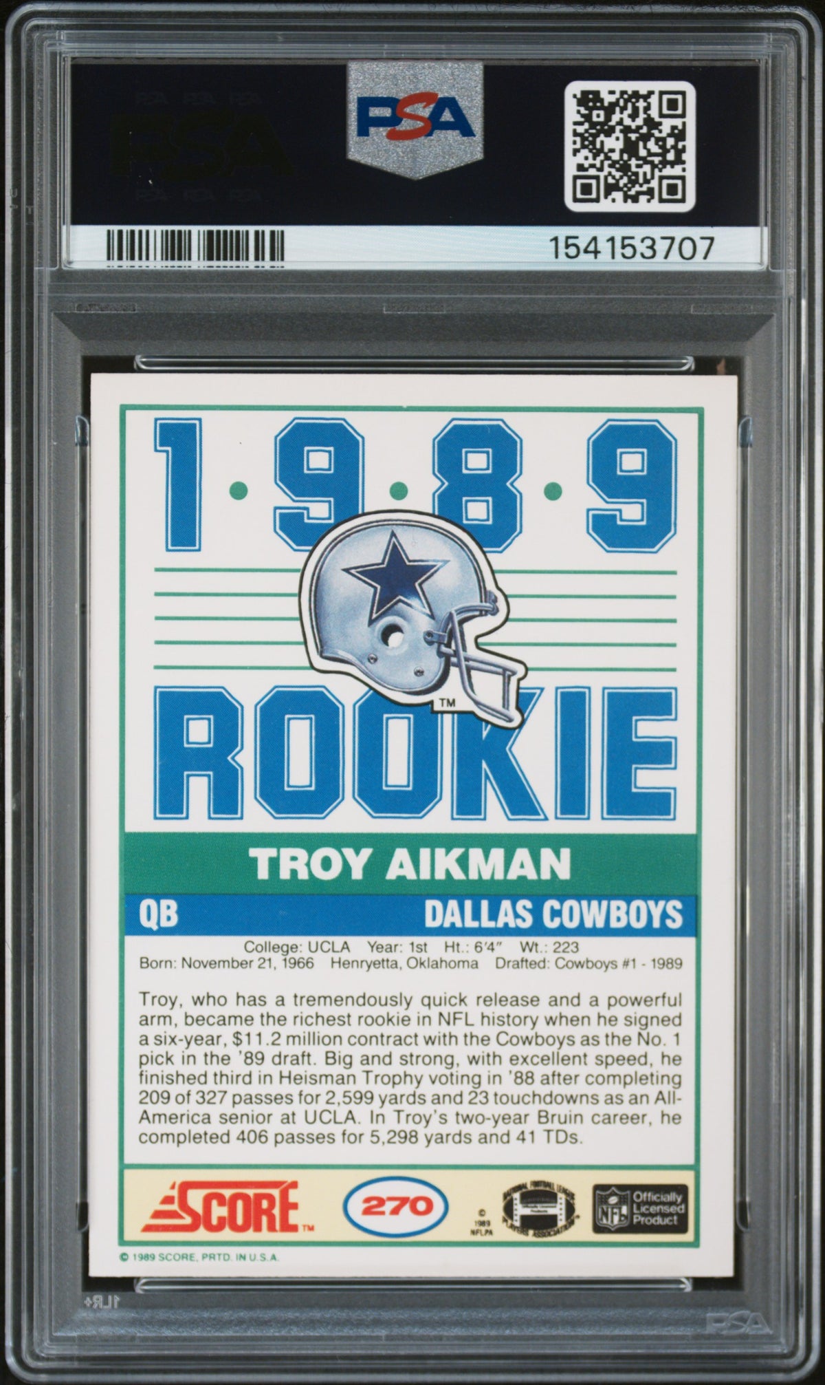 1989 Score Rookie Troy Aikman #270 PSA 6