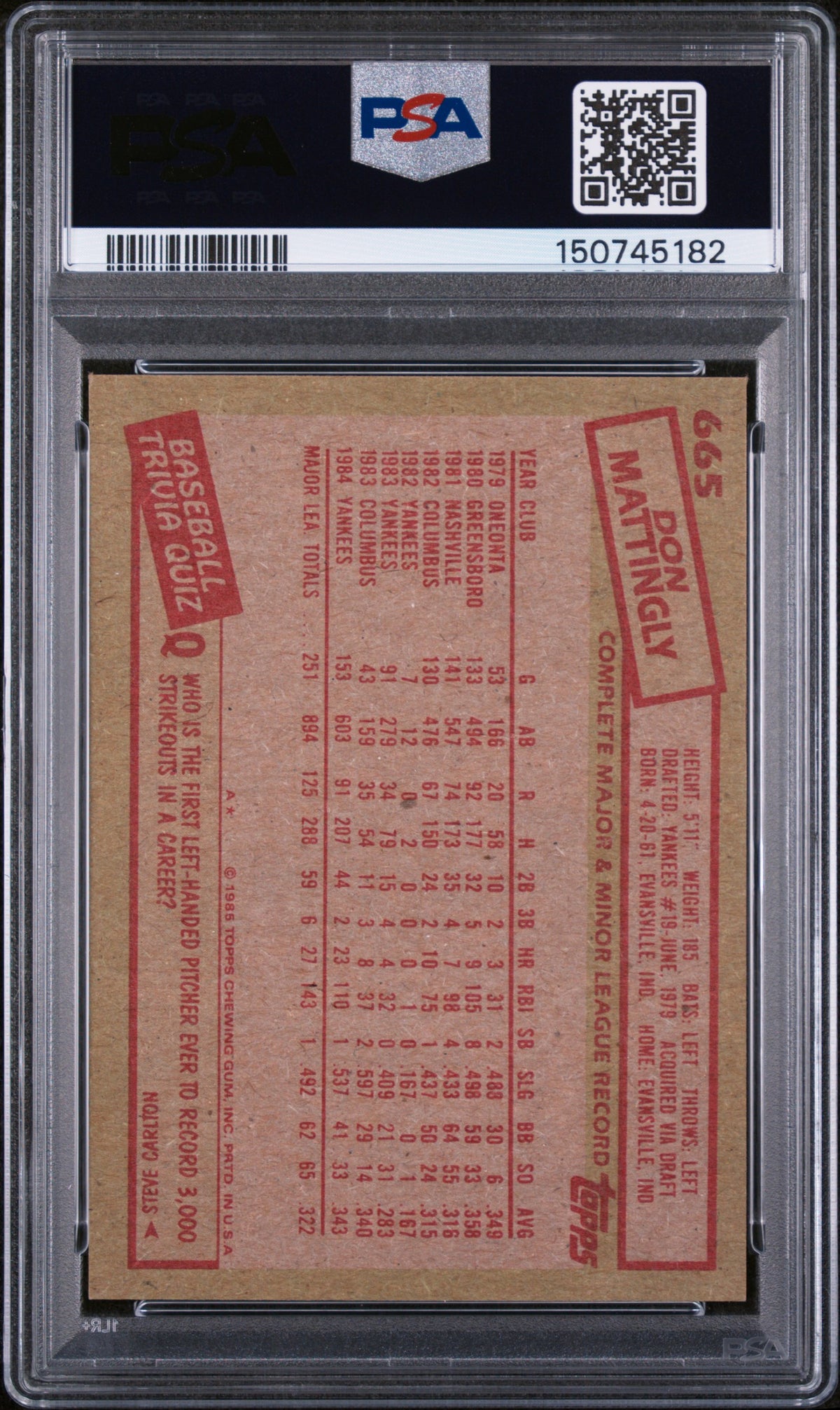 1985 Topps Don Mattingly #665 PSA 7