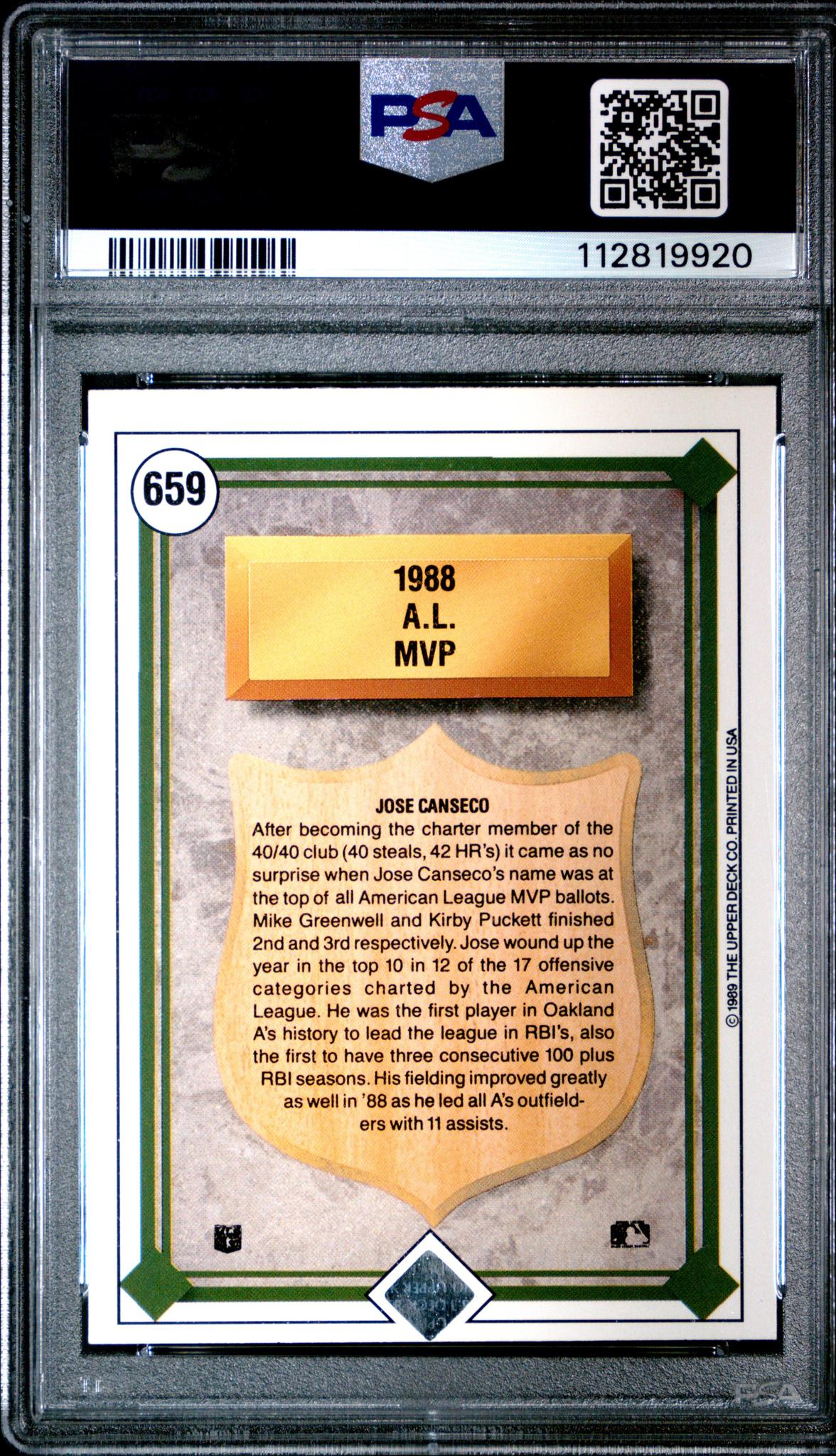 1989 Upper Deck Jose Canseco #670 PSA 6