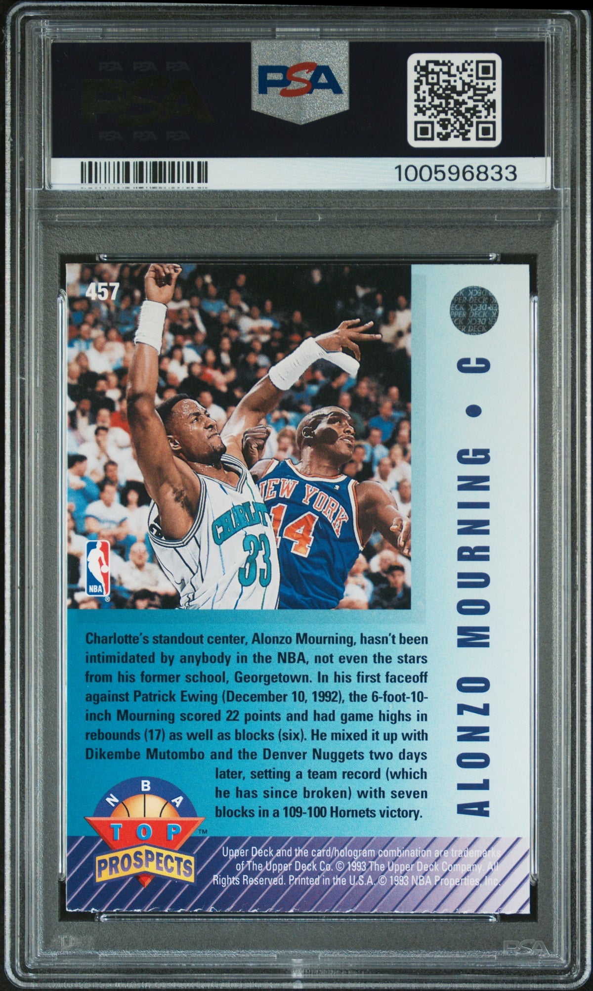 1992 Upper Deck Alonzo Mourning Tp #457 PSA 6