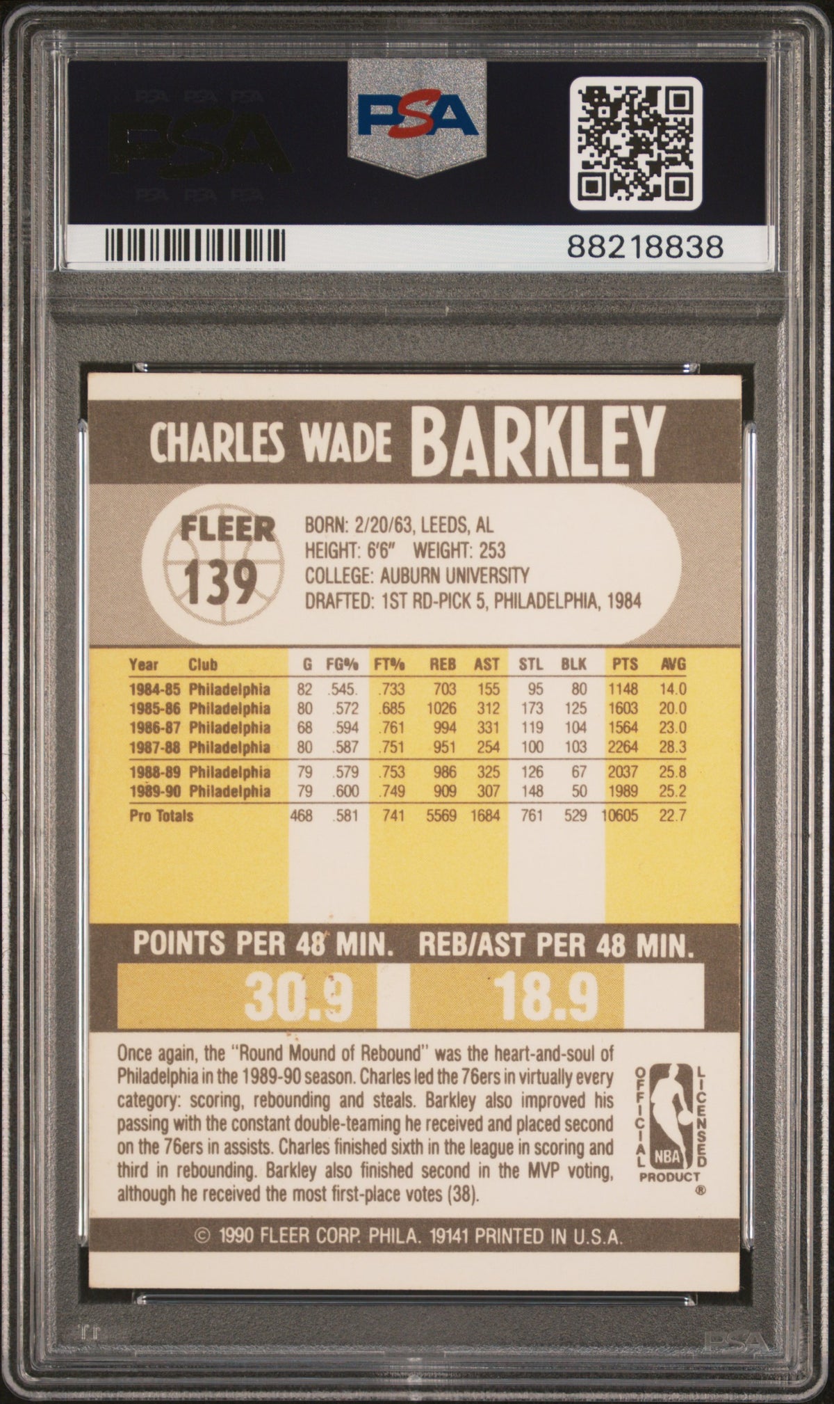 1990 Fleer Charles Barkley #139 PSA 7