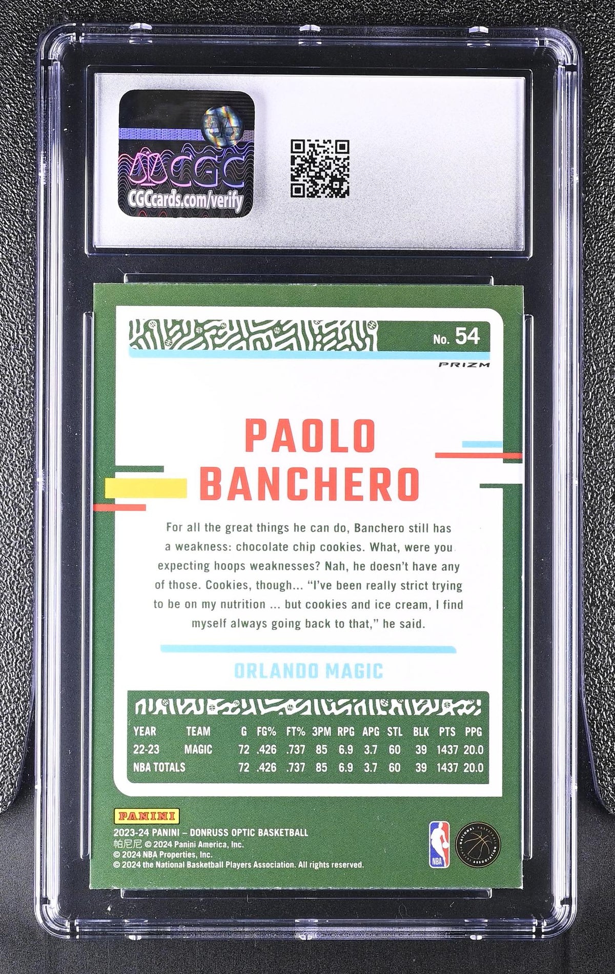 2023 Donruss Optic #54 Paolo Banchero Hyper Green CGC 10