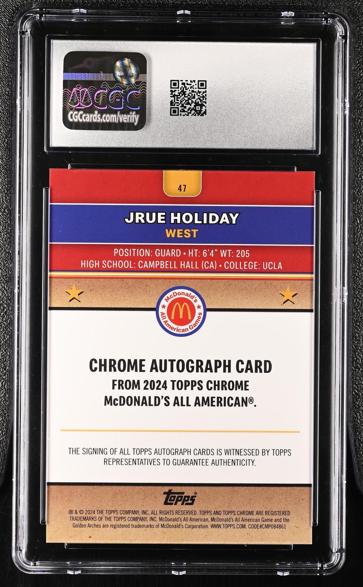 2024 Topps Chrome # Jrue Holiday McDonald's All American - Autographs Auto CGC 10