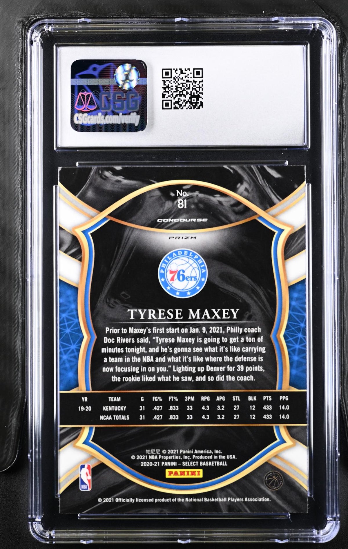 2020 Panini Select #81 Tyrese Maxey CSG 9.5
