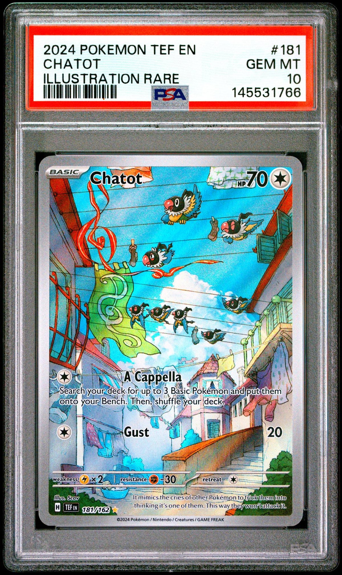 2024 Pokemon Temporal Forces Illustration Rare Chatot #181 PSA 10