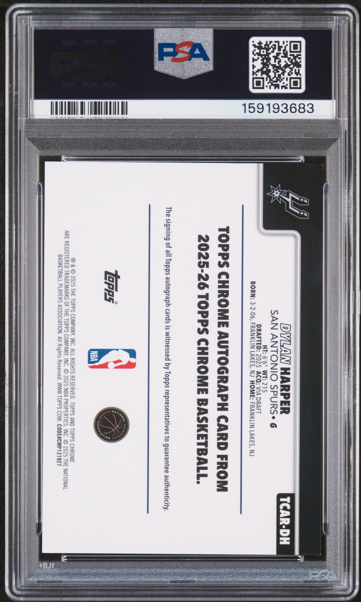 2025 Topps Chrome Rookie Autograph Dylan Harper #TCAR-DH PSA 9