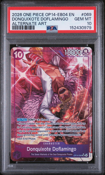 2026 One Piece the Azure Sea's Seven Alternate Art Donquixote Doflamingo #OP14-069 PSA 10