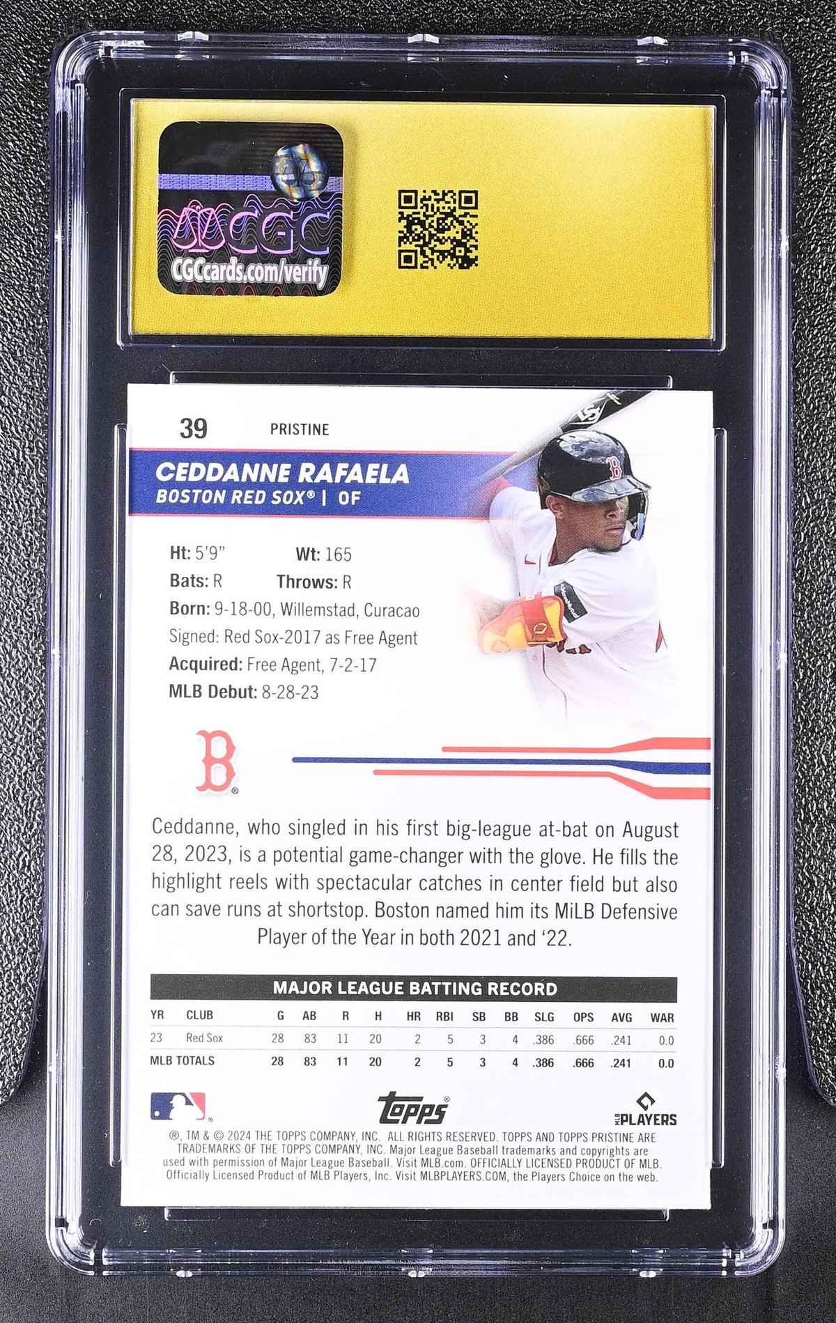 2024 Topps Pristine #39 Ceddanne Rafaela Purple Pristine Refractor CGC 10