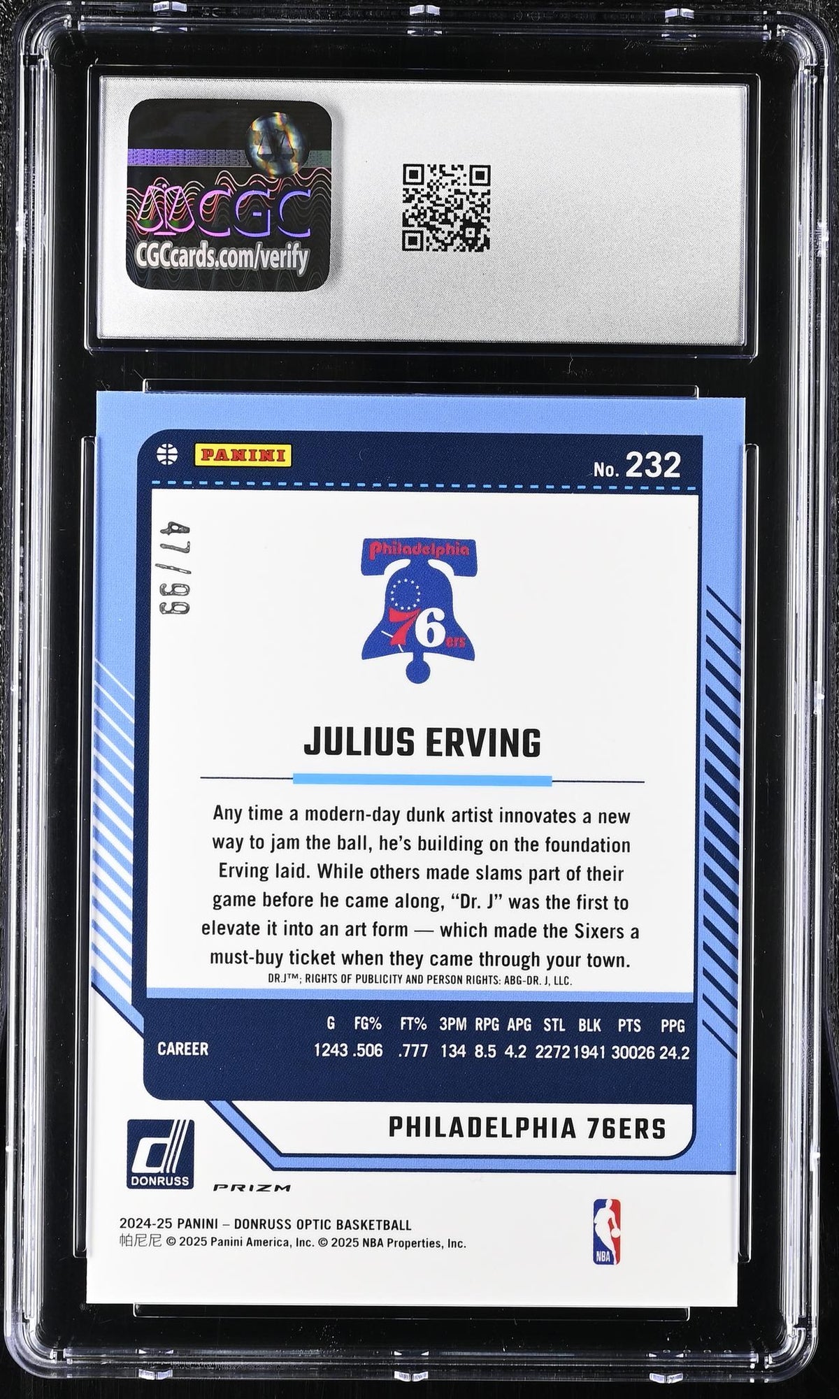 2024 Donruss Optic #232 Julius Erving Legends /99 CGC 9